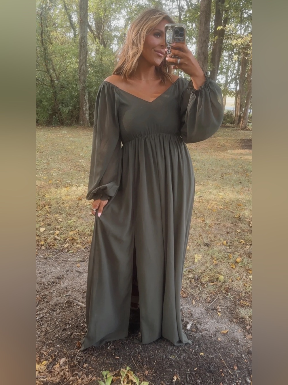 ECB EXCLUSIVE: TIMELESS ROMANTIC CHIFFON MAXI DRESS, OLIVE